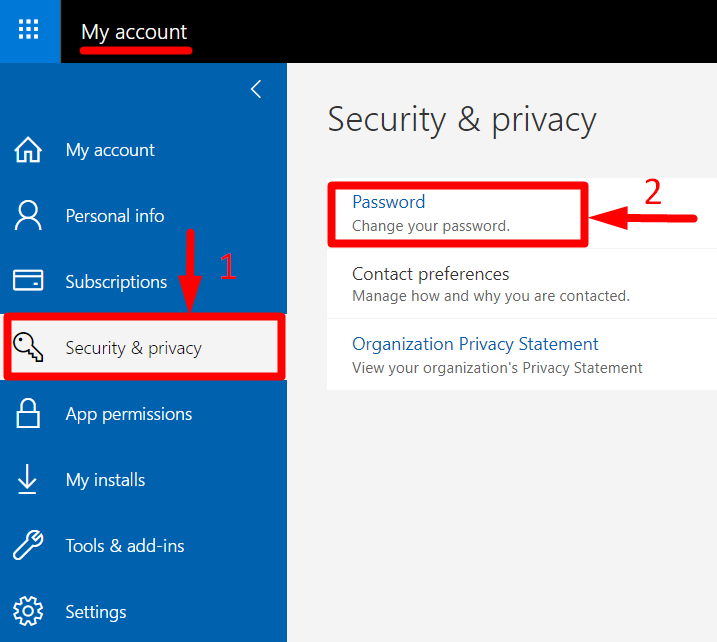 how to change password on outlook